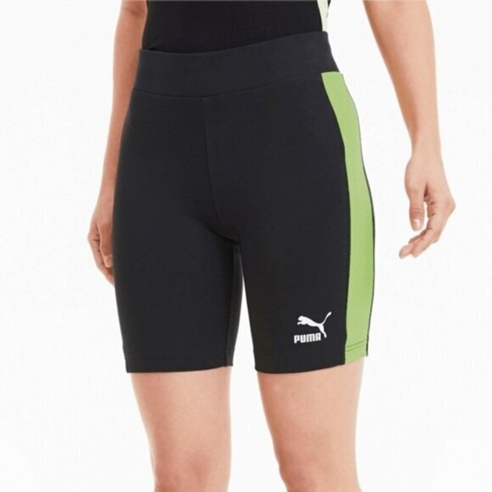 Puma Classics Biker Shorts 7" White Stripe Black High Rise Waisted Size  XS